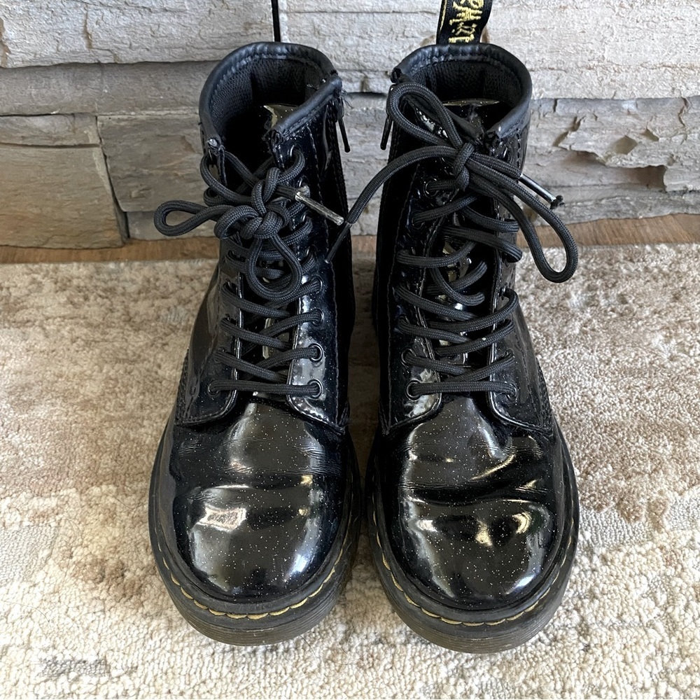 Dr. Martens 1460 Luana Glitter Boots Lace Up Combat Ankle Black Patent Leather:2